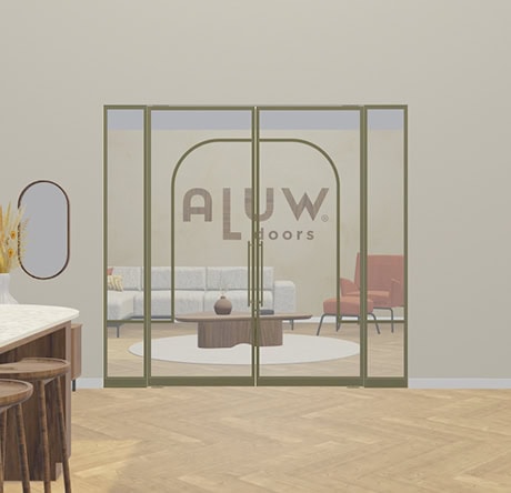 Modern steel interior door with glass panels and minimalist design, perfect for separating spaces in a contemporary home.