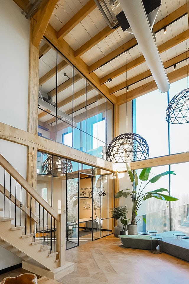 Glass walls in building