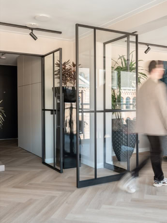 Black steel pivot doors