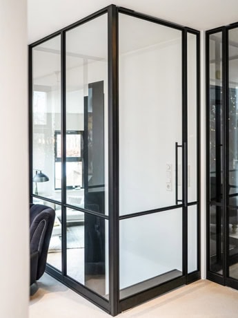 Elegant steel Purple door and wall wall in modern interior.