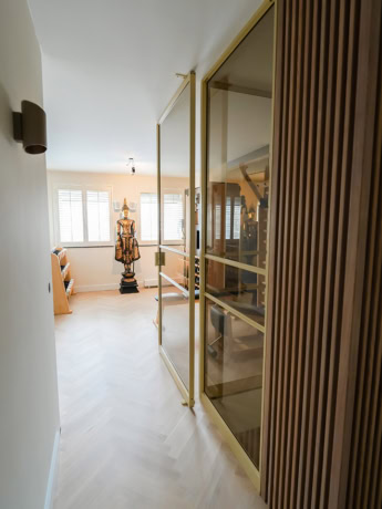 High-quality steel interior doors with metal frame and glass panels, custom-made by Aluwdoors.