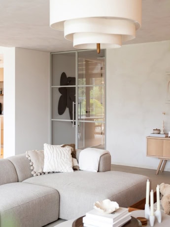 Low-profile steel interior door with glass panels, custom doors and walls for modern interiors, Aluwdoors.