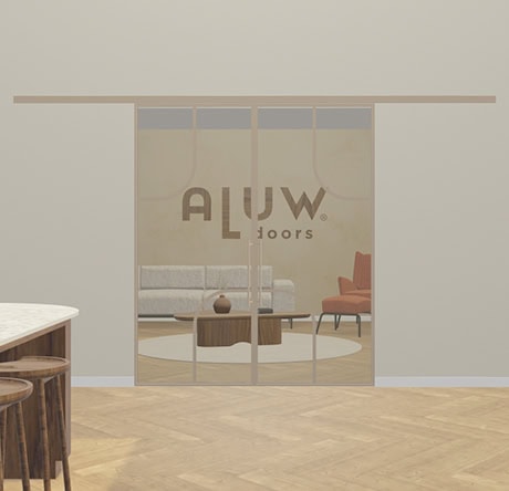 Moderne stalen dubbele deuren met glazen panelen, perfect voor een strakke en stijlvolle scheiding binnen een interieur. Op maat gemaakt door Aluwdoors voor een elegante uitstraling.