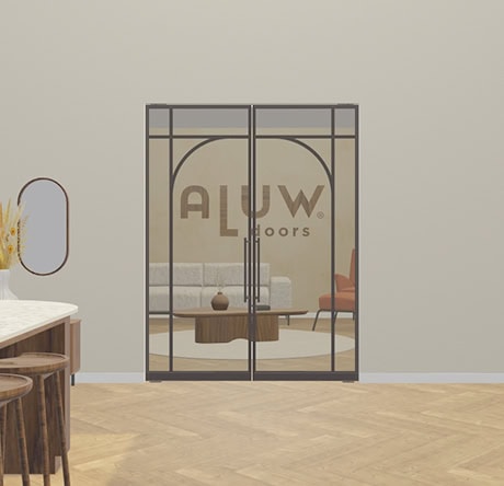Moderne stalen wand met deur, ontworpen voor een strakke en industriële uitstraling, perfect voor op maat gemaakte interieurs en scheidingswanden.